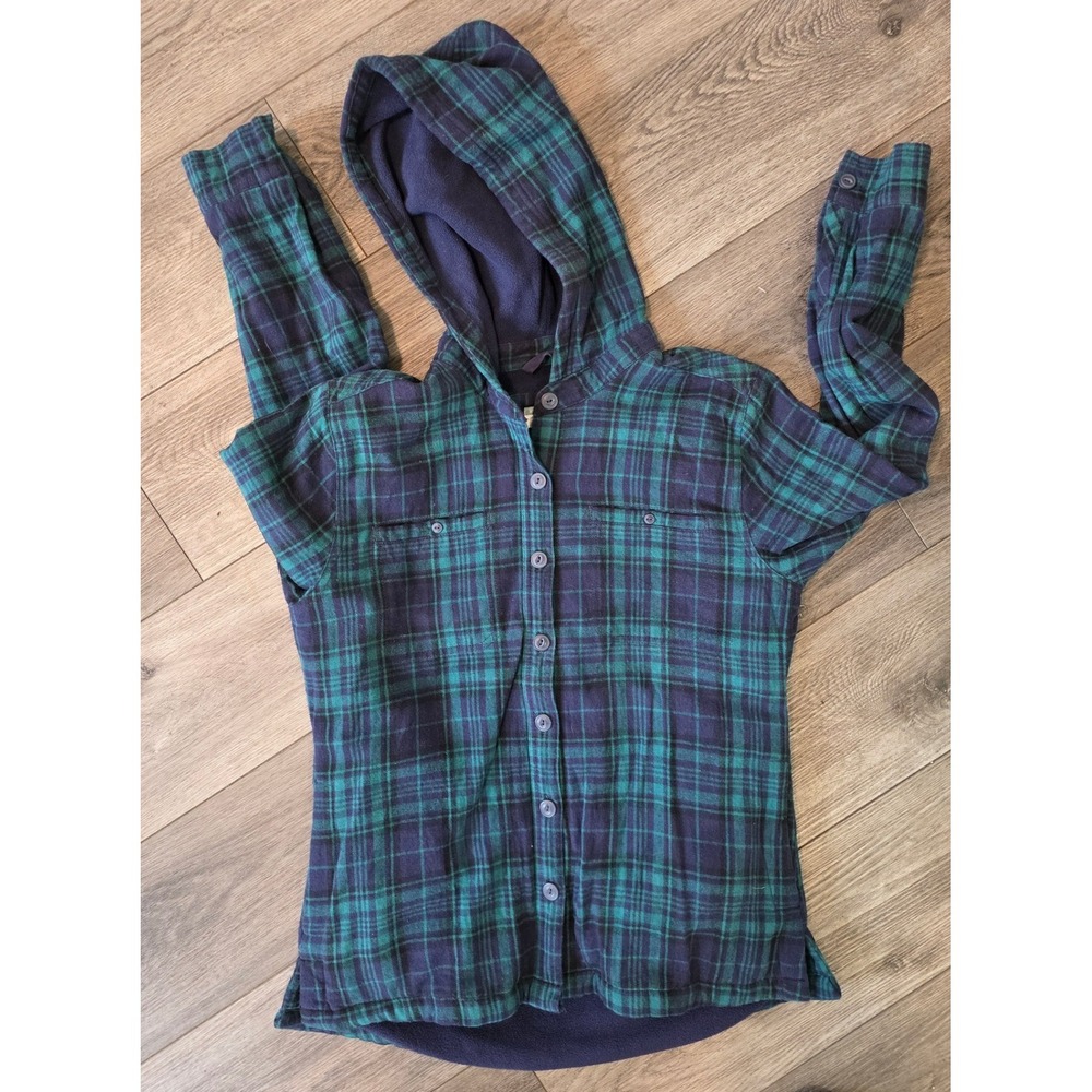 Ultimate Terrain Womens M Hooded Flannel Shacket Green Plaid Fleece Lined tartan